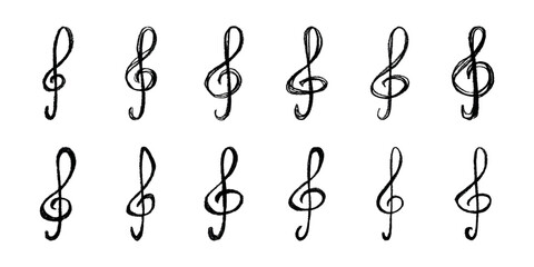 Fototapeta premium Set of treble clef doodle. Hand drawn musical symbol. Single element for print, web, design, decor, logo