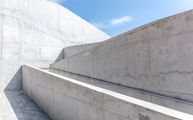 outdoor staircase and wheelchair ramp. modern architecture of sport stadium.