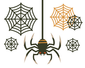 ハロウィン用のクモとクモの巣のイラスト素材セット/Halloween Spider and Spider Web Illustration Set