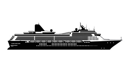 Sleek Black and White Cruise Ship Silhouette.