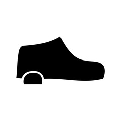 Black silhouette of a minimalist shoe with rounded heel on white backdrop