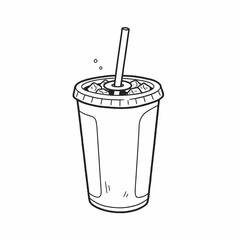 A black and white illustration of a soda cup filled with ice and a straw.