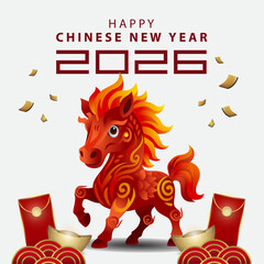 Happy Chinese New Year 2026 greetings with horse and lunar elements
