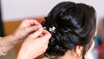Naklejka premium Hair Styling/Bun/Indoor