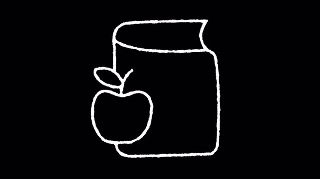 Dynamic Stop Motion Drawing of a Healthy School Snack with an Apple and Milk Carton on a Blackboard.