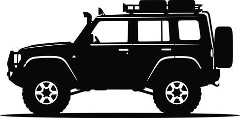 Rugged 4x4 suv silhouette adventure off-road vehicle for exploration and travel vector © SAIF820