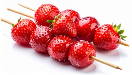 Strawberry Tanghulu Skewer Isolated on White Background