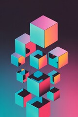 Obraz premium Abstract 3d cubes floating with neon reflections gradient background futuristic digital art