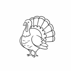 A simple line drawing of a plump Thanksgiving turkey.
