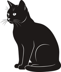 Sleek black cat silhouette sitting alertly elegant domestic feline silhouette minimalist illustration style vector