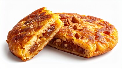Korean Sweet Pancake Hotteok with Caramel and Nuts on White Background