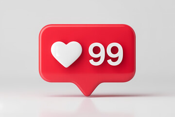 Red social media notification bubble with heart and 99