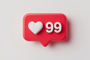 Red heart notification with number 99 like social media