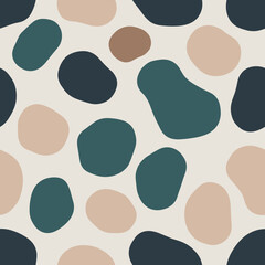 Abstract organic shapes pattern in muted earthy tones and teal for modern decor and textile design