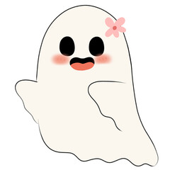 Cute Cartoon Ghost with Pink Flower for Halloween