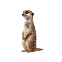 Alert Meerkat Standing on Hind Legs, Isolated on Black Background