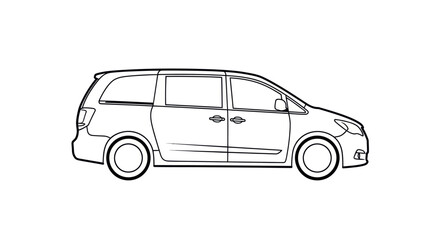 Detailed Line Drawing of a Modern Minivan Side Profile.