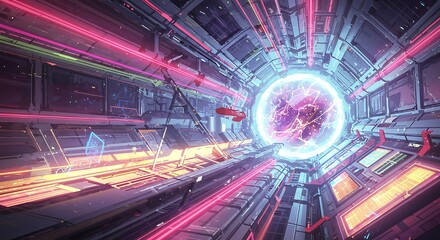 Futuristic Energy Core Tunnel High Tech Particle Accelerator Concept.