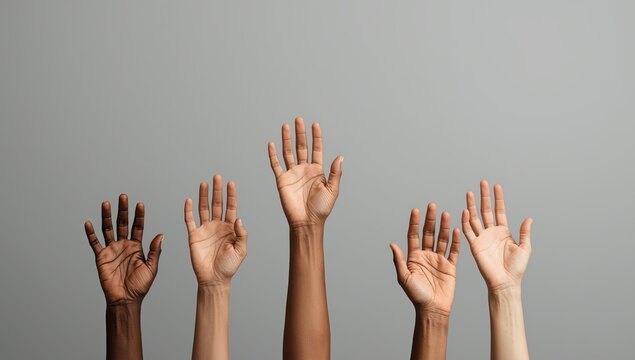 A photographic shot of diverse hands reaching upwards, This image represents ambition and opportunity.