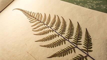 Pressed Fern Leaf on Aged Paper Background