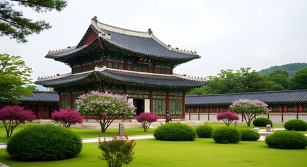 Changdeokgung palace in seoul, south korea, with its traditional architecture, lush gardens, and vibrant flowers, offering a glimpse into korean history and culture