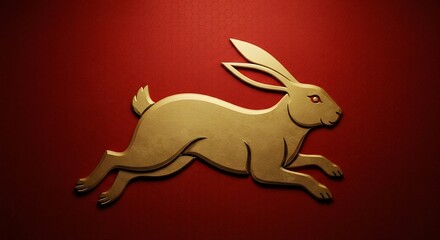 Golden rabbit silhouette on a red background, symbolizing agility and prosperity, perfect for lunar new year, chinese zodiac, and easter themed designs