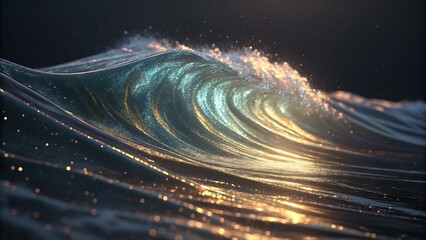 Beautiful Glowing Ocean Wave at Sunset with Sparkles