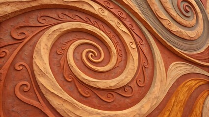 Abstract Spiral Pattern in Earth Tone Wall Relief Design