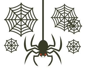 ハロウィン用のクモのシルエットとクモの巣のイラストセット/Halloween Spider and Spider Web Silhouette Illustration Set