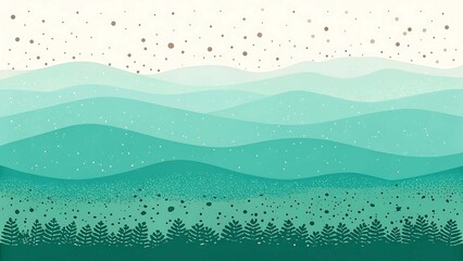 Abstract Green Landscape with Wavy Hills and Forest Illustration