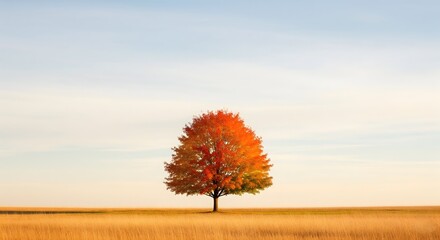 Lonely Tree in Autumn Field