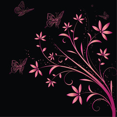 A beautiful red gradient floral pattern with delicate flowers, set against a deep black background.