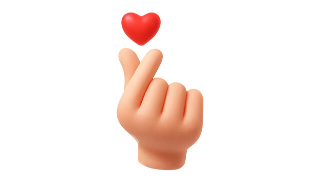 3D Korean Finger Heart Emoji – Transparent PNG Love Gesture, Friendship Symbol, Cute K-Pop Sign