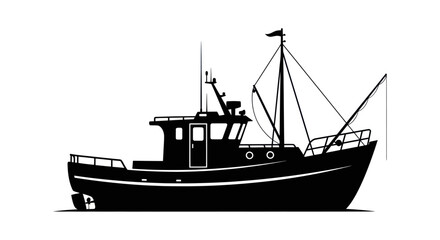 Classic Fishing Boat Silhouette Illustration - A Traditional Vessel for Commercial Fishing.