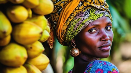 African Woman with Headscarf and Large Earring