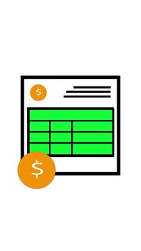 Animated financial document featuring green table and dollar symbol vertical video. Simple financial document with dollar sign and blank green table design concept.