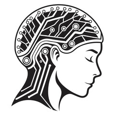 Artificial intelligence concept with human head and circuit board