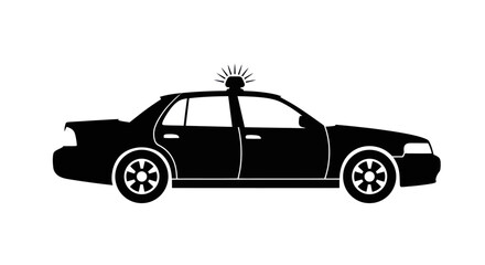 Silhouette of a Police Patrol Car with Emergency Lights.