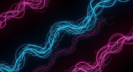 Abstract Neon Light Waves on Dark Background.