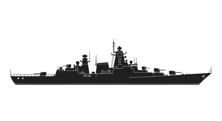 Silhouette of a Modern Military Frigate Warship.