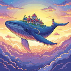 Whale Carrying a Floating Village