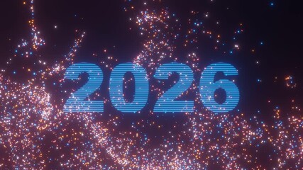 Animation 2026 number text with particles colorful on black isolated background. 4k video looping - Powered by Adobe