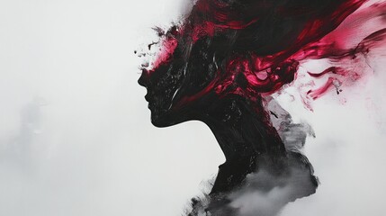 Abstract Profile with Red and Black Paint Strokes
