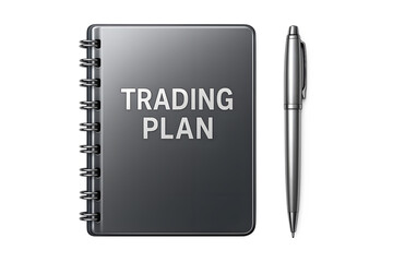 Metallic Notebook with Trading Plan and Pen Isolated on Transparent Background