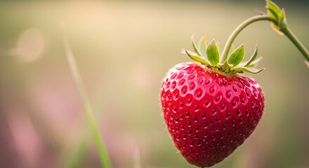 Captivating Close-Up of a Ripe Strawberry in a Serene Outdoor Setting