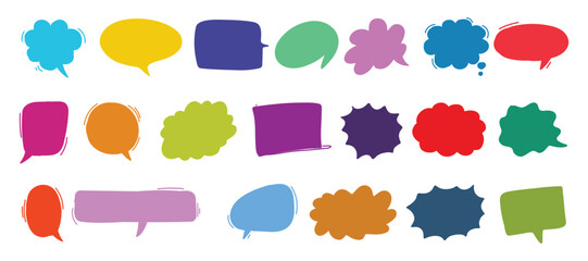 
Doodle conversation clouds. Dialogue chat bubbles with small talk phrases, think or talk clouds. Hand drawn speech bubbles vector symbols set. Short messages for communication or discussion
