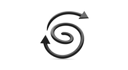 Black Spiral Arrows Symbolizing Cycle and Process on White Background.