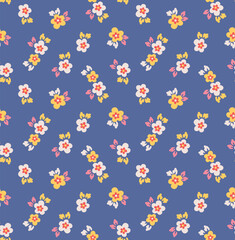 Japanese Cute Flower Leaf Fall Vector Seamless Pattern