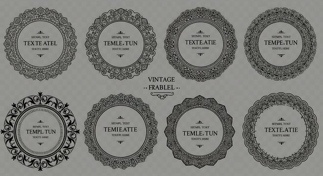 Elegant Collection of Decorative Vintage Style Frames and Circular Ornament Elements for Graphic