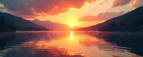 Serene Sunrise Over Tranquil Lake